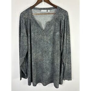 Susan Graver Liquid Knit Animal Print Tunic Top Womens Plus 3X Gray Long Sleeve